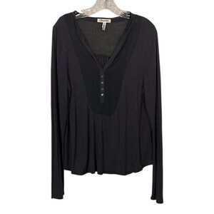 Y2K Aeropostale Babydoll Henley Top L Grey Sheer Preppy Twilight Whimsigoth